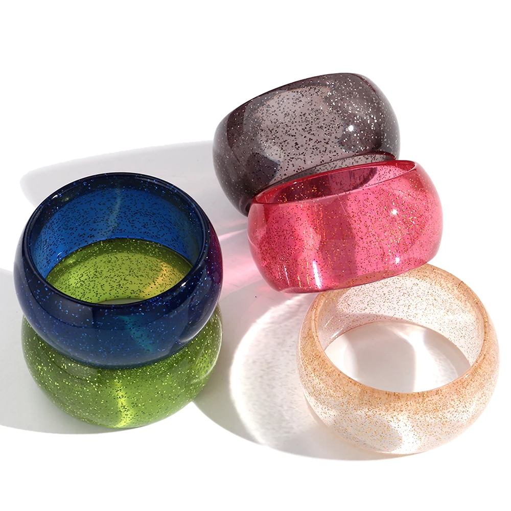 

Trendy Glitter Colorful Transparent Round Acrylic Bangle for Women Statement Resin Geometric Wide Cuff Bracelet New Jewelry Gift