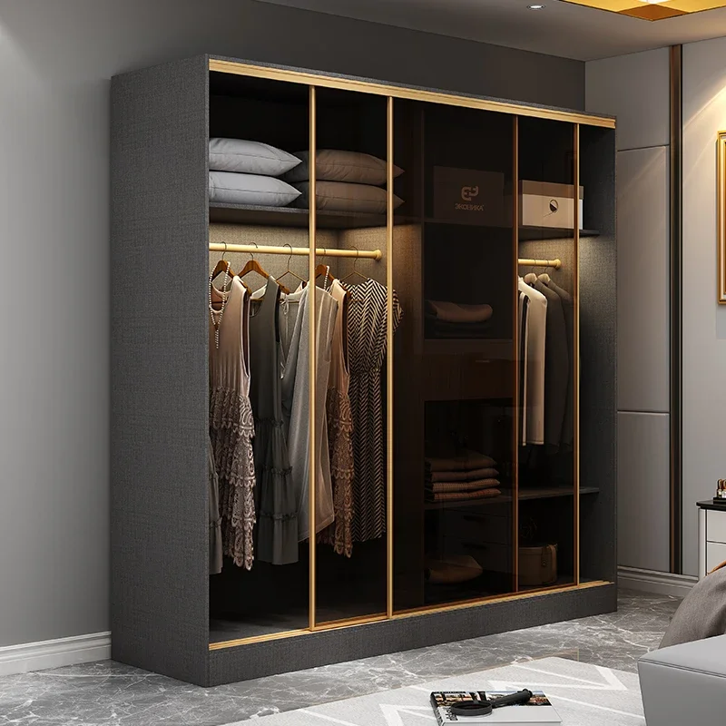 Sliding Door Wardrobe Glass Light Luxury Custom Sliding Door Cloakroom Sliding Door Wardrobe Storage Combination Sliding Door