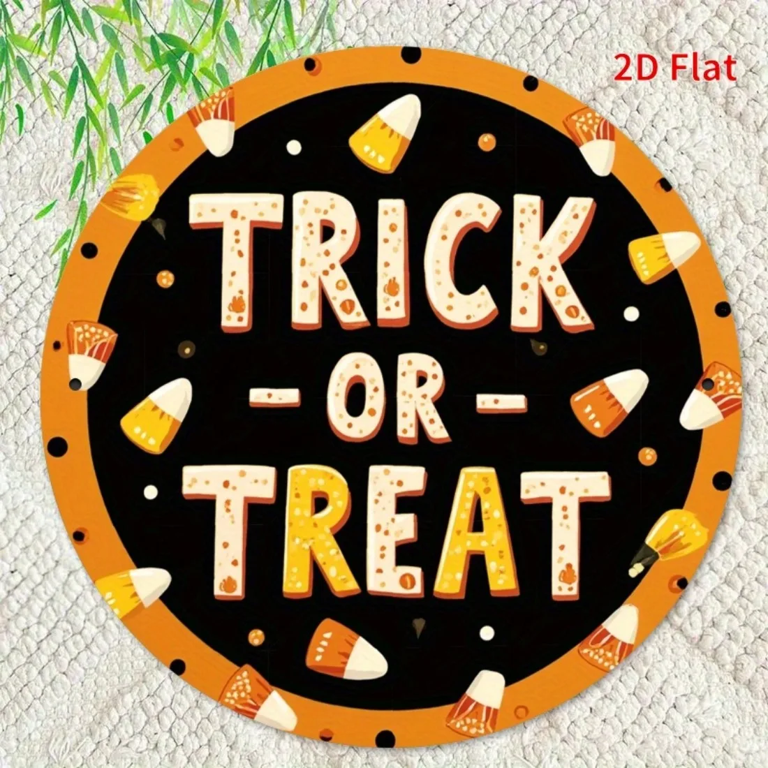 CIFBUY 1pc 2D Flat Round Metal Sign, Trick or Treat High Definition Printed Wall Plaque, Powder-Coated Weatherproof Decor