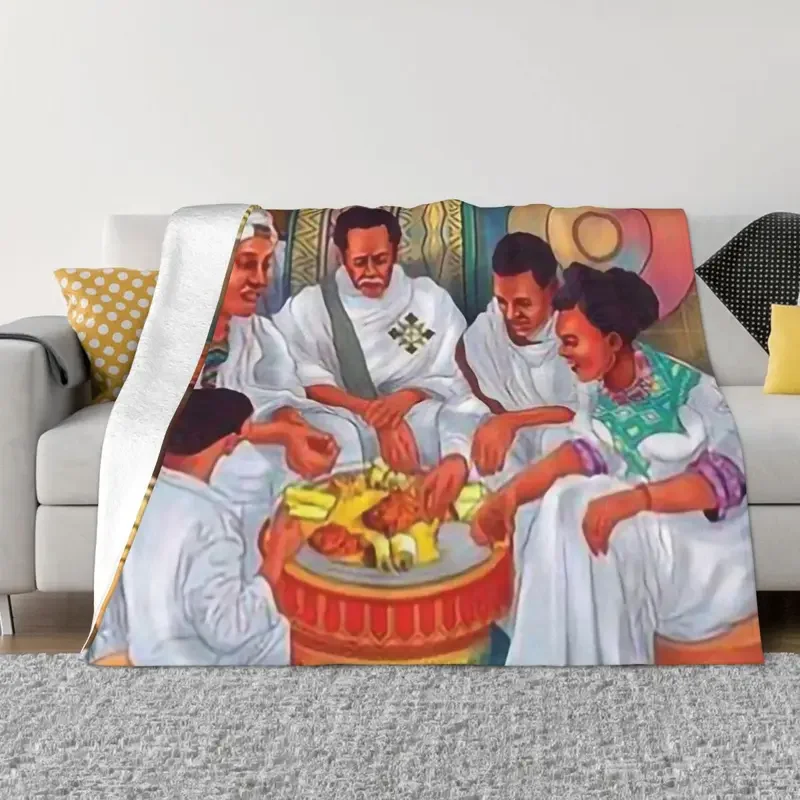 

Ethiopian Painting Art Blanket Velvet Decoration Multifunction Soft Throw Blanket for Home Travel Bedspread