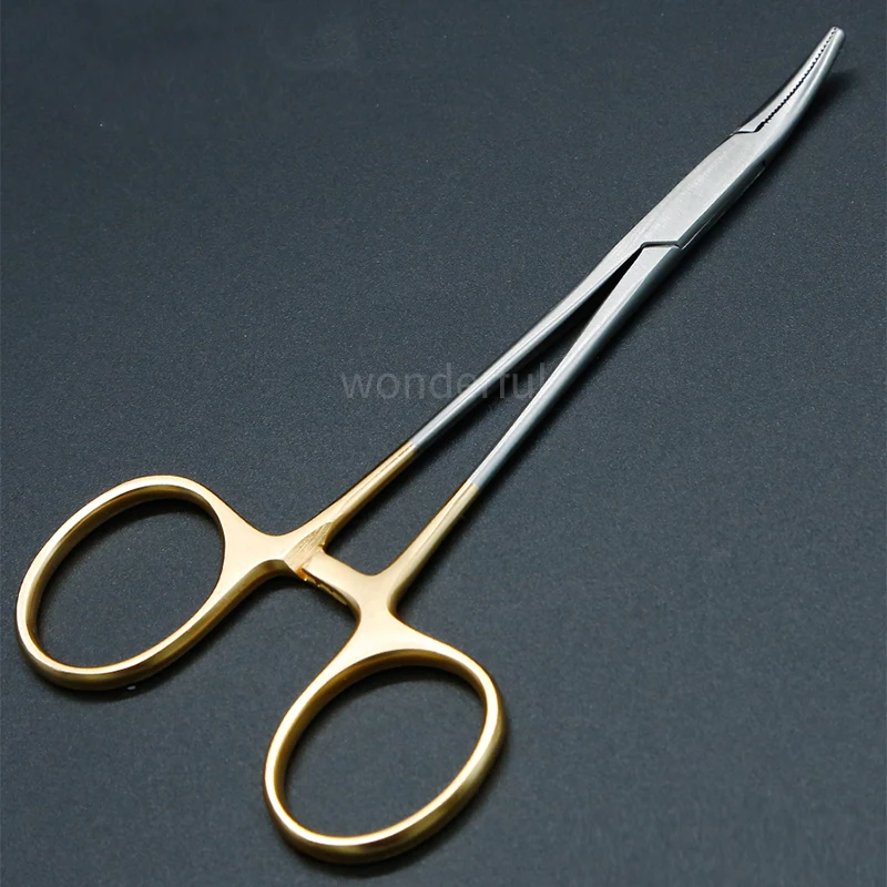 Double Eyelid Gold Handle Elbow Hemostatic Forceps Aesthetic Plastic Surgery Tools Short Head Full Tooth Pattern Clamp