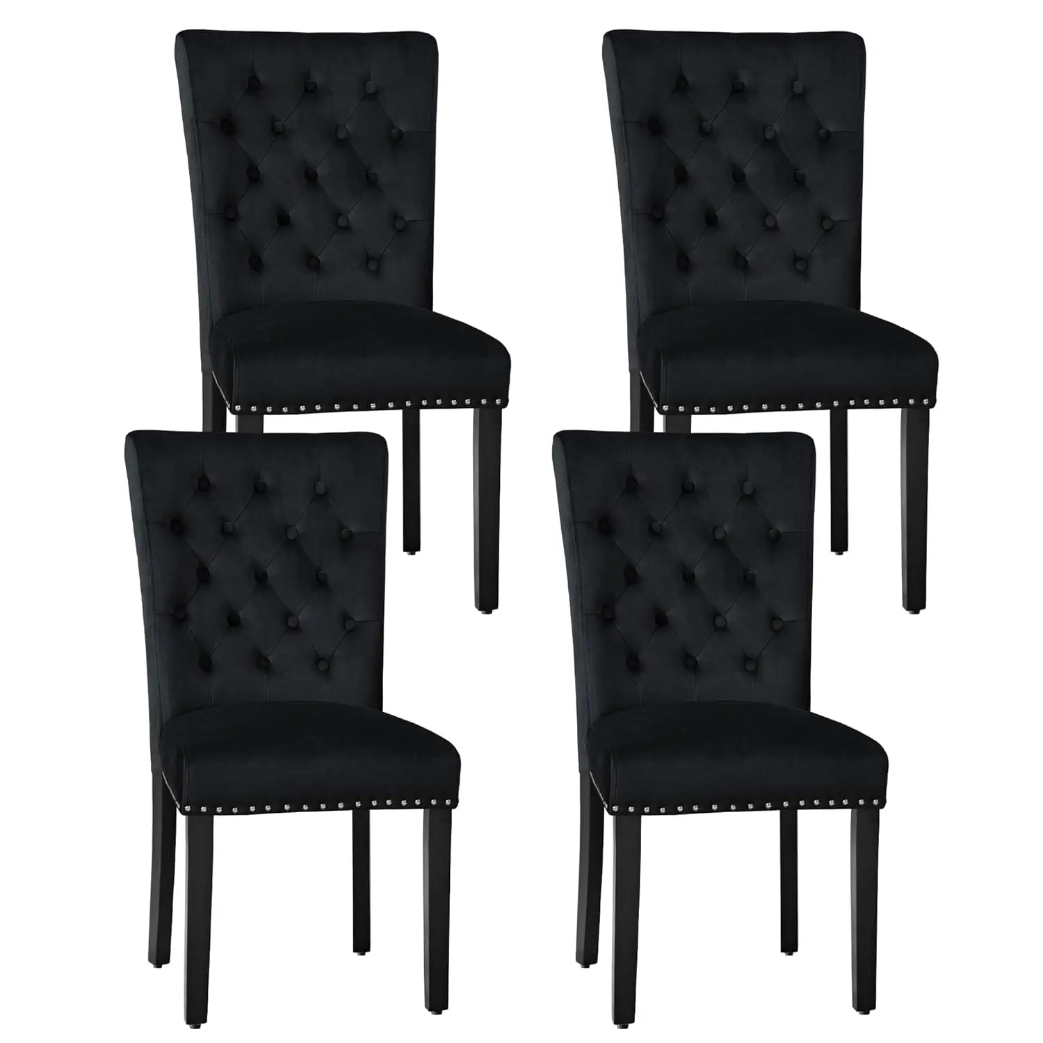 Velvet Upholstered Parsons Dining Chair Set of 4 Wood Trim Kitchen Room Black, Customized