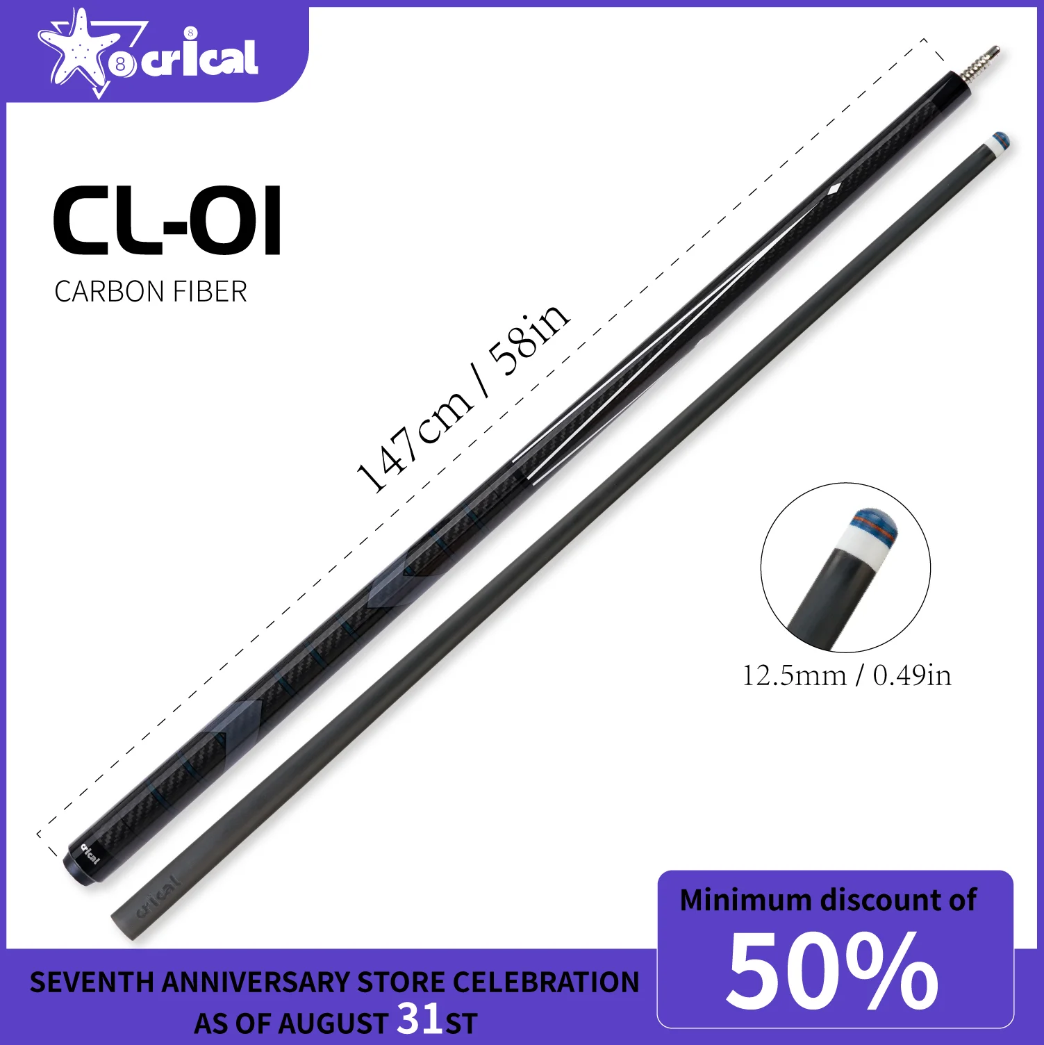 CRICAL  Carbon Fiber Shaft Pool Cue Professional Billiard Cue Stick with Gifts for Pool Players