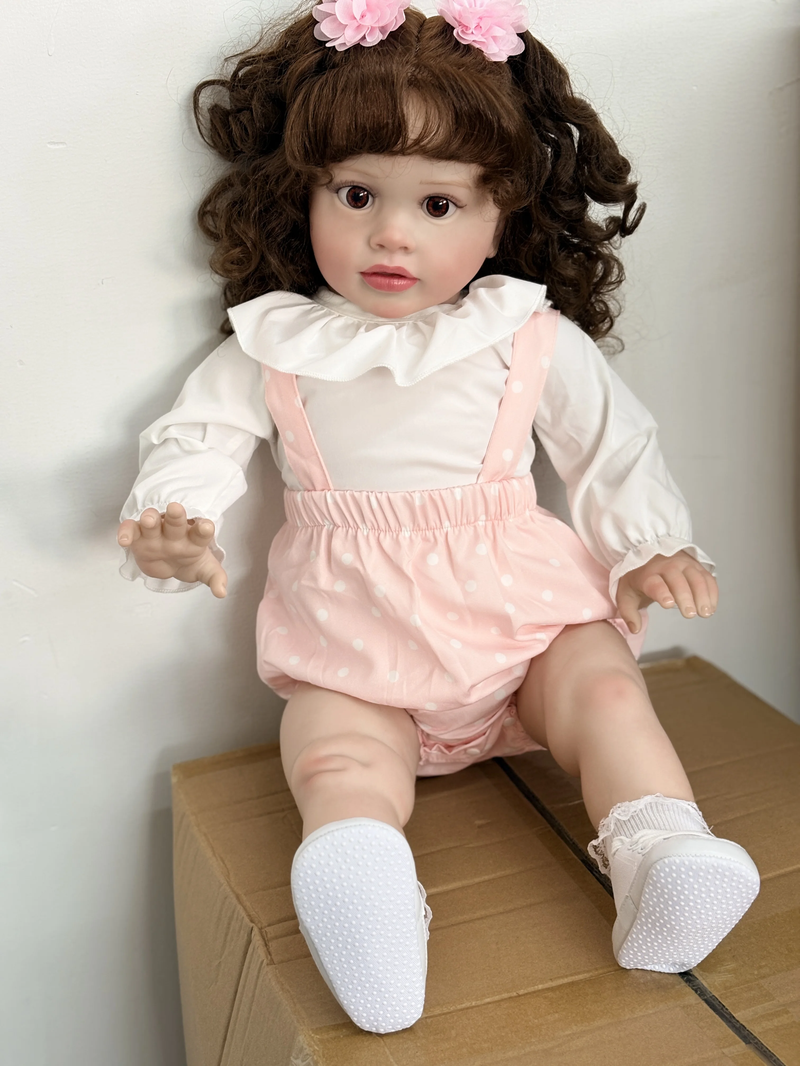 26Inch Realistic Huge Size Baby  Reborn Pippa Soft Touch with Hand Painted 3D Skin Visible Veins Implantation Hair Holiday Gifts
