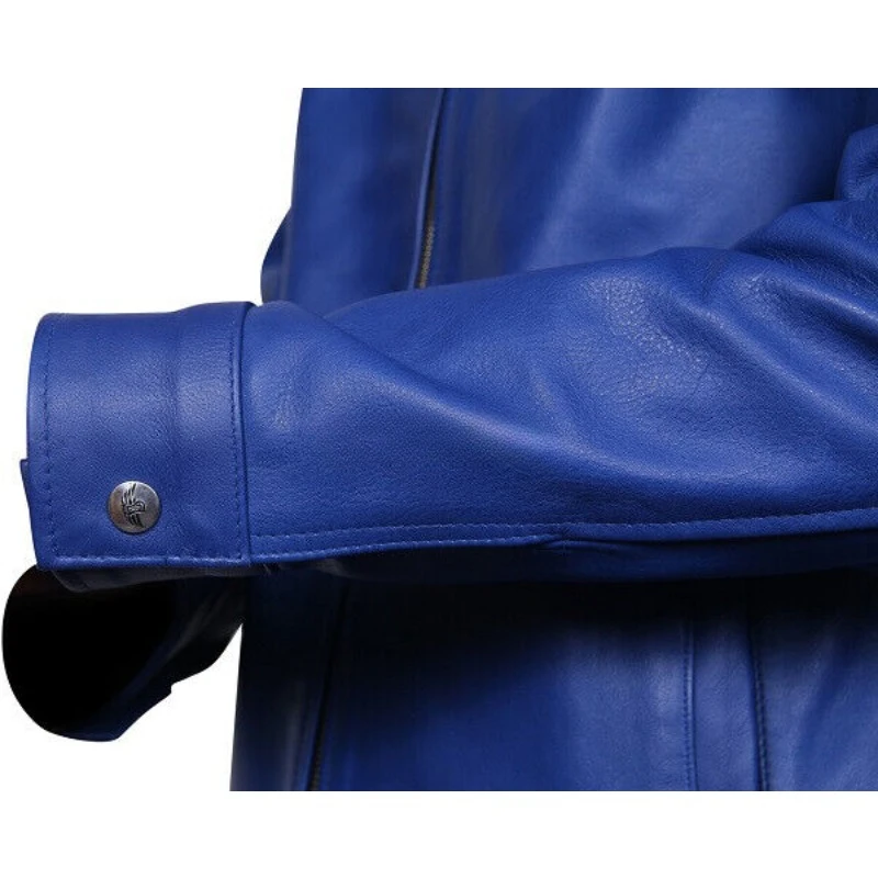 Men's Royal Blue Genuine Lambskin Pure Leather Jacket Cafe Party Wear Coat