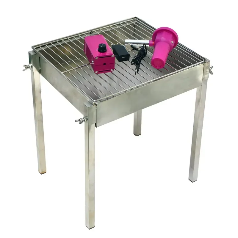 Automatic Electric Rotary Grill Stainless Steel Charcoal BBQ with 7 Skewers Long Legs for Indoor Outdoor Home Terrace Cooking