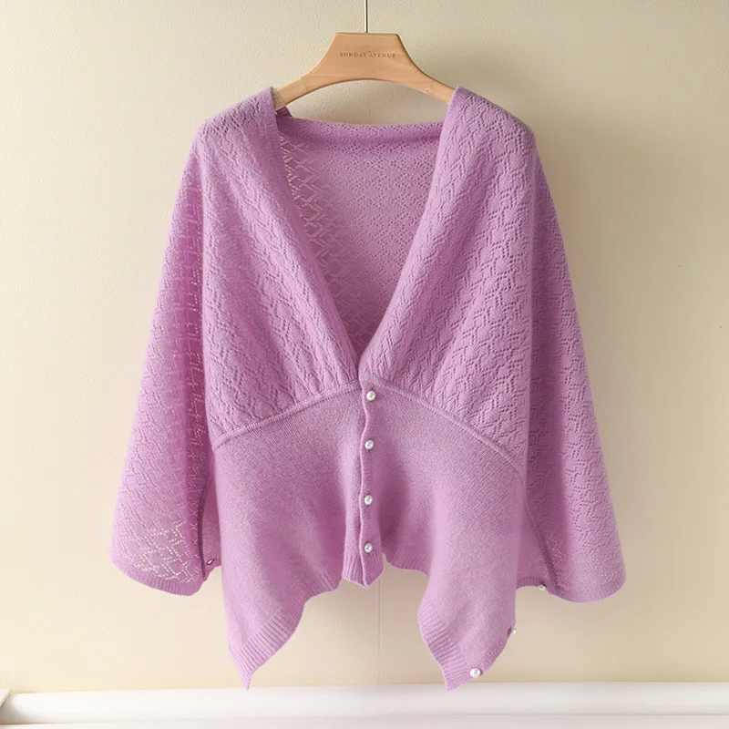 Cardigan de lã merino para mulheres, xale macio de caxemira sólido, malhas femininas, tops populares coreanos, 100% lã, primavera e outono