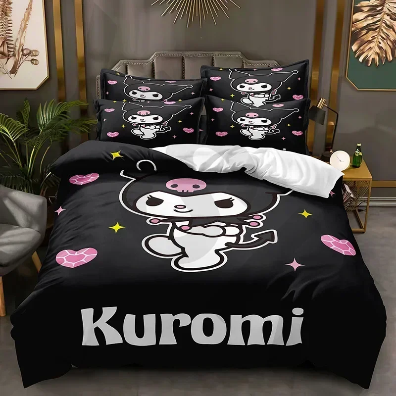 Sanrio Kuromi Series Duvet Cover Sanding Kit Digital Printing Cartoon Anime Cute Bed Home Two-piece Set Three-piece Set