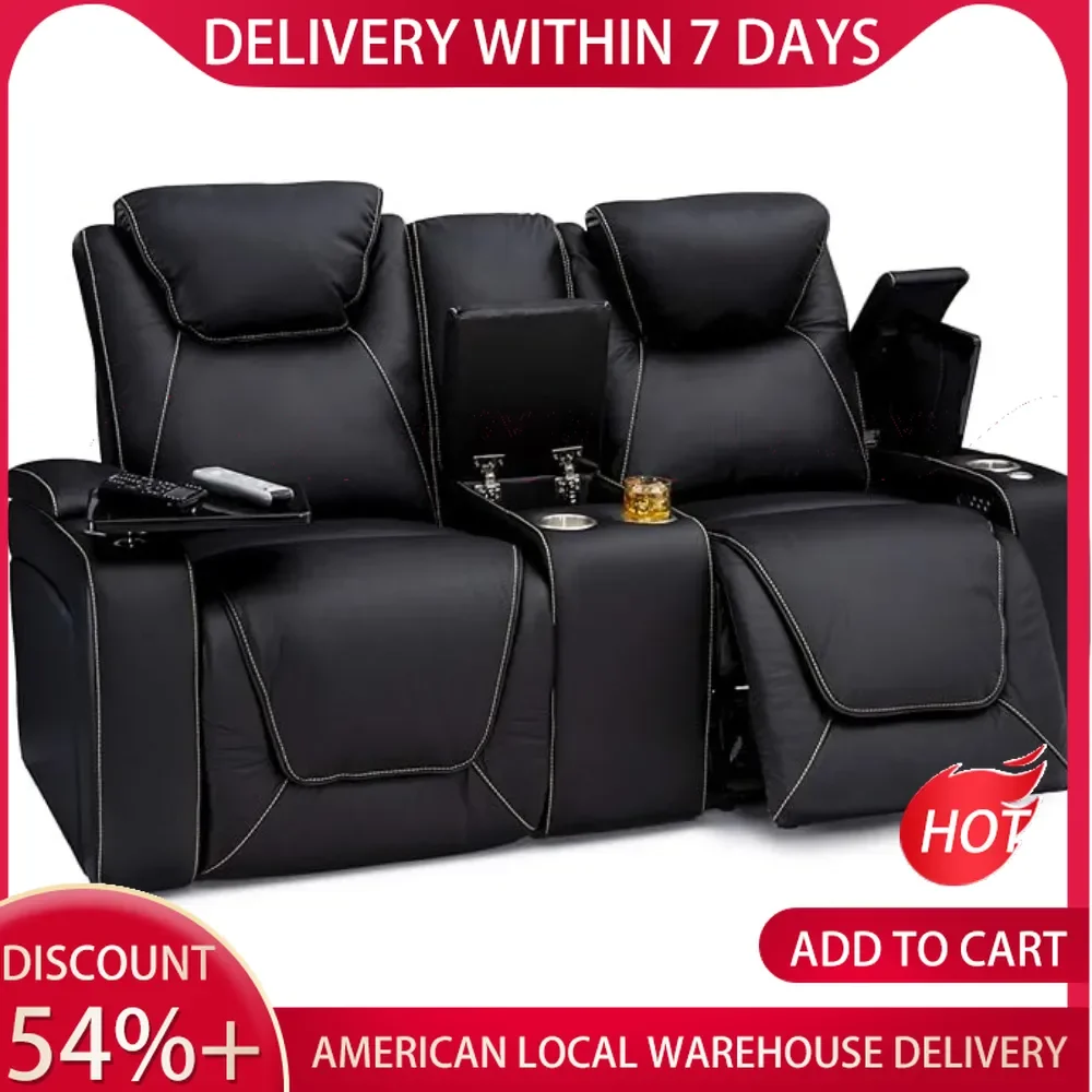 Home Theater Seating- Living Room -Italian Leather - Power Recline -Power Headrest -Powered Lumbar -USB Charging -Cup Holders