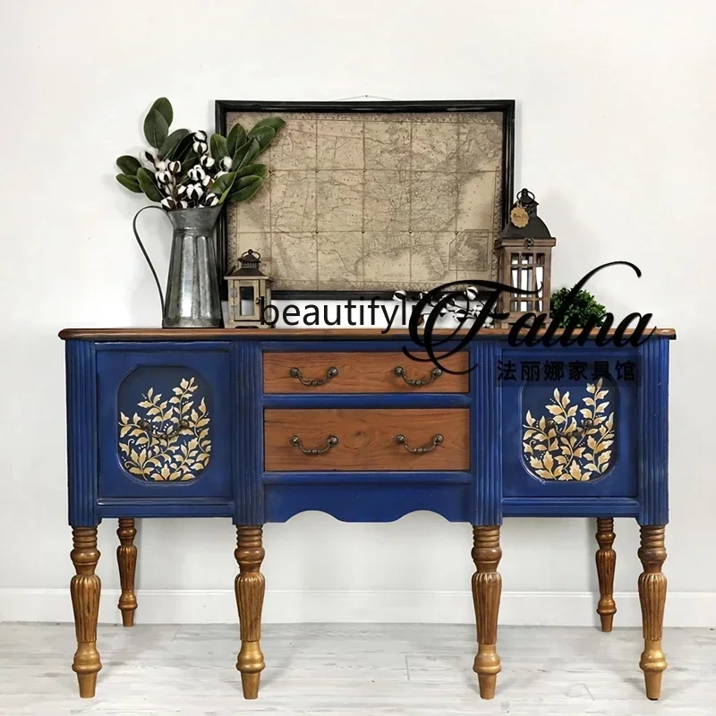 D178 French side cabinet high-end art hand-painted living room locker American European solid wood carving foyer entrance cabine