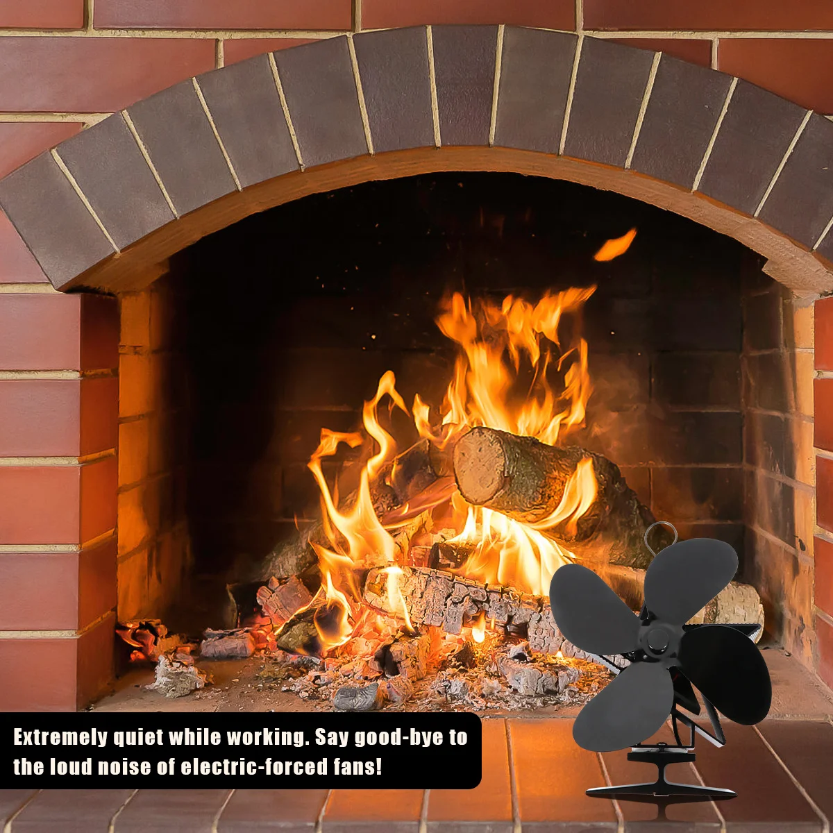 Вентилятор для камина Черный тепловой вентилятор для печи Бесшумный циркулятор теплого воздуха Экологически чистый Энергосбережение Защита от перегрева