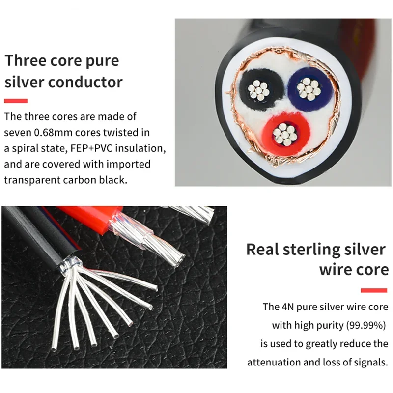 Hi-end Pure Silver Power Cord 3 Core * 2.5mm² HiFi Audio Amplifier AC Power Cable Bulk Power Extension Cables