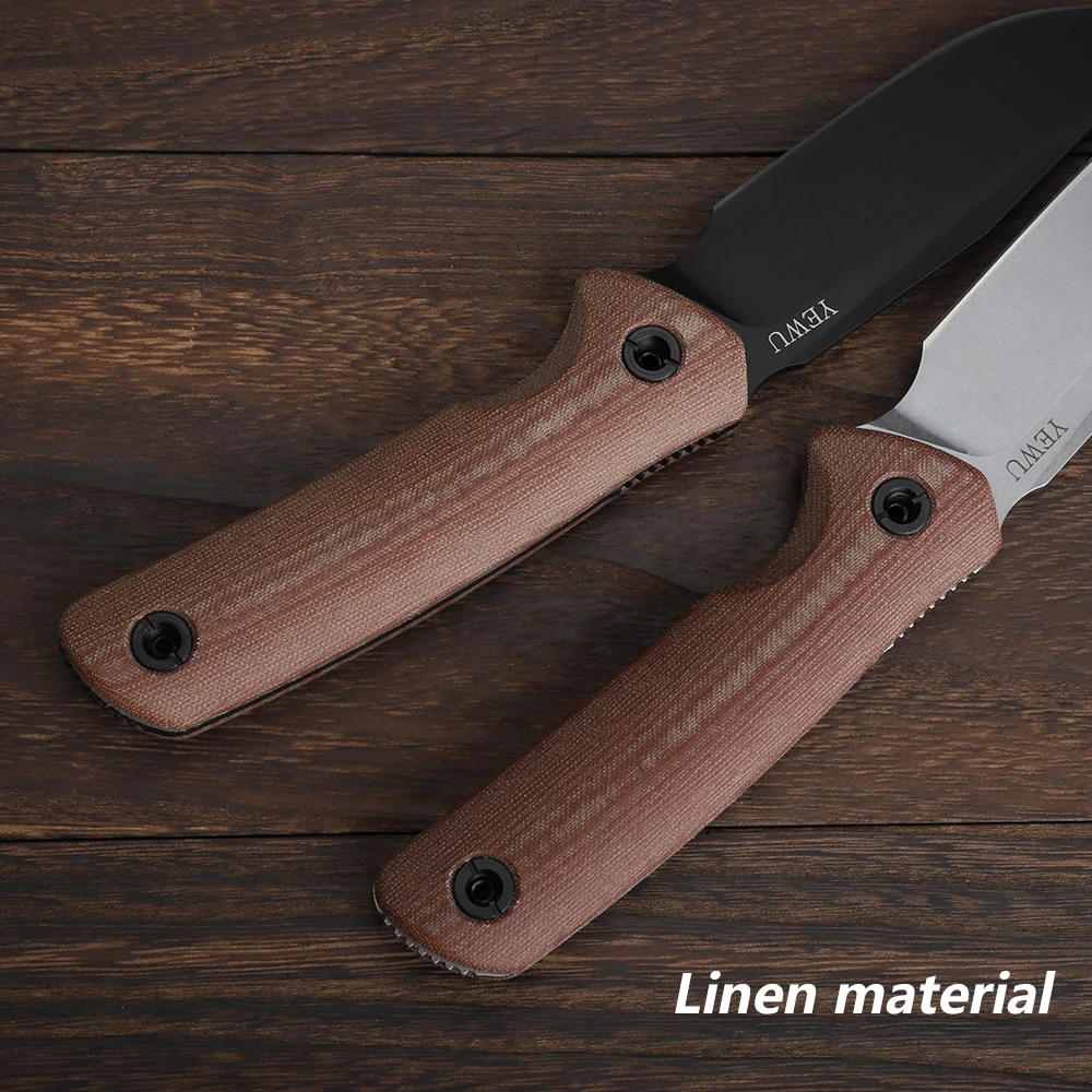 Cuchillo fijo de caza YEWU ", cuchillo táctico para acampar al aire libre, mango de lino de acero All Tang 440 afilado, funda Kydex