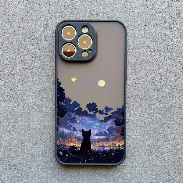 Künstlerische schwarze Katze Sternennacht Handyhülle für iPhone 17 15 14 13 12 11 Pro Max 12 16 Mini XS X XR 14 15 Plus stoßfeste Schalen – Detail 3