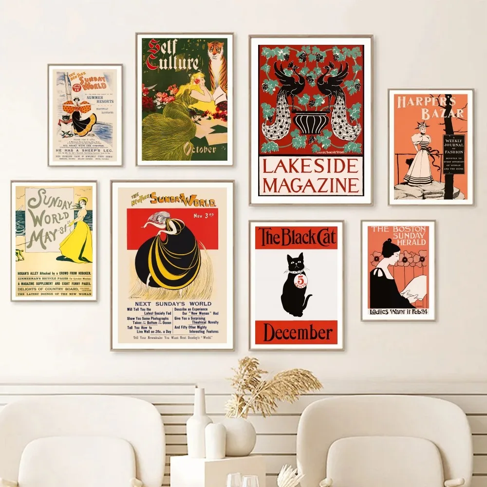 

Retro Fashion Girl Magazine Advertising Poster Bedroom Wall Stickers Living Room Mural Hanging Painting Modern Home Decoration