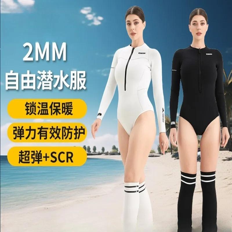 女性用-2mm-ビキニ-ウェットスーツ-長袖ダイビングスーツ-日焼け防止-サーフィン-シュノーケリング-水着-ワンピース-ネオプレン-トライアングル-ダイビングスーツ