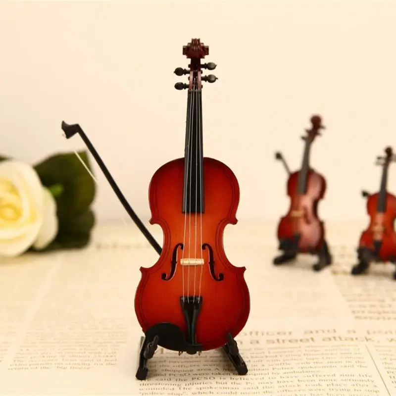 652F Mini Violin Model Set Wooden Miniature Violin with Stand,Case for Dollhouses Accessory Home Decoration Display Ornament