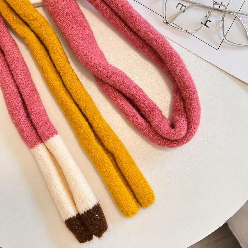 Striped Color Matching Striped Scarf Knitted Thin And Narrow Women's Long Scarves Versatile Decoration Soft Sausage Thin Scarf