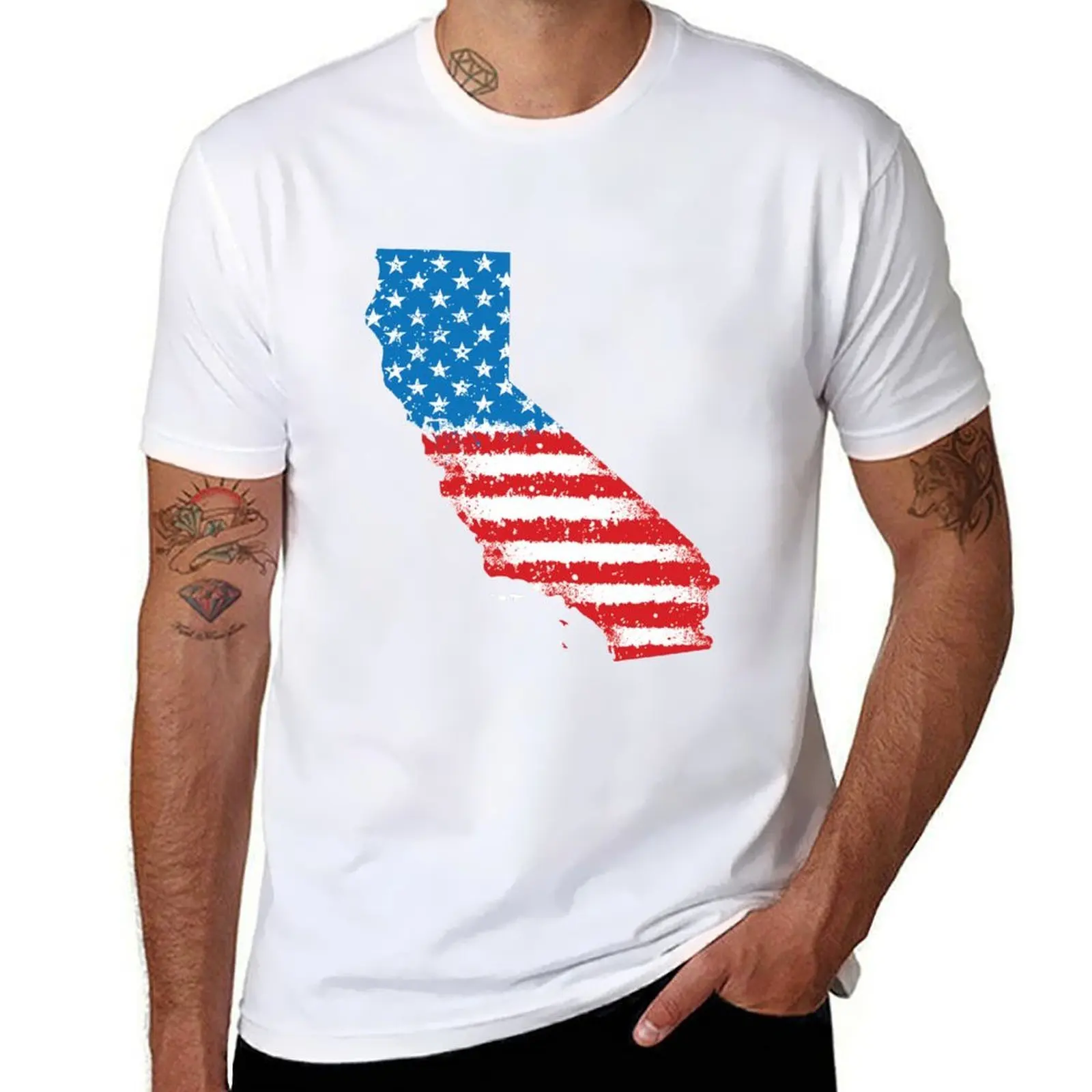 

4th of July California State Outline American Flag T-Shirt funny t shirts dark humor t shirt man designer T-Shirt