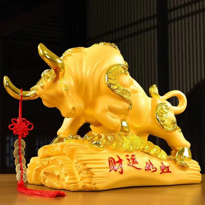 

Resin Animal Bull Statue Art Sculpture Fortune Cattle High Quality Home Living Room Office Decorative Crafts Free Delivery