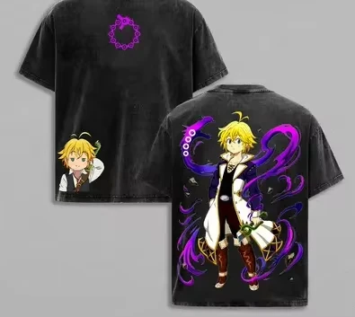 The Seven Deadly Sins Washed Tshirt Oversized Unisex Vintage Loose Retro Fashion Streetwear Trendy Cotton Short Sleeves Classic