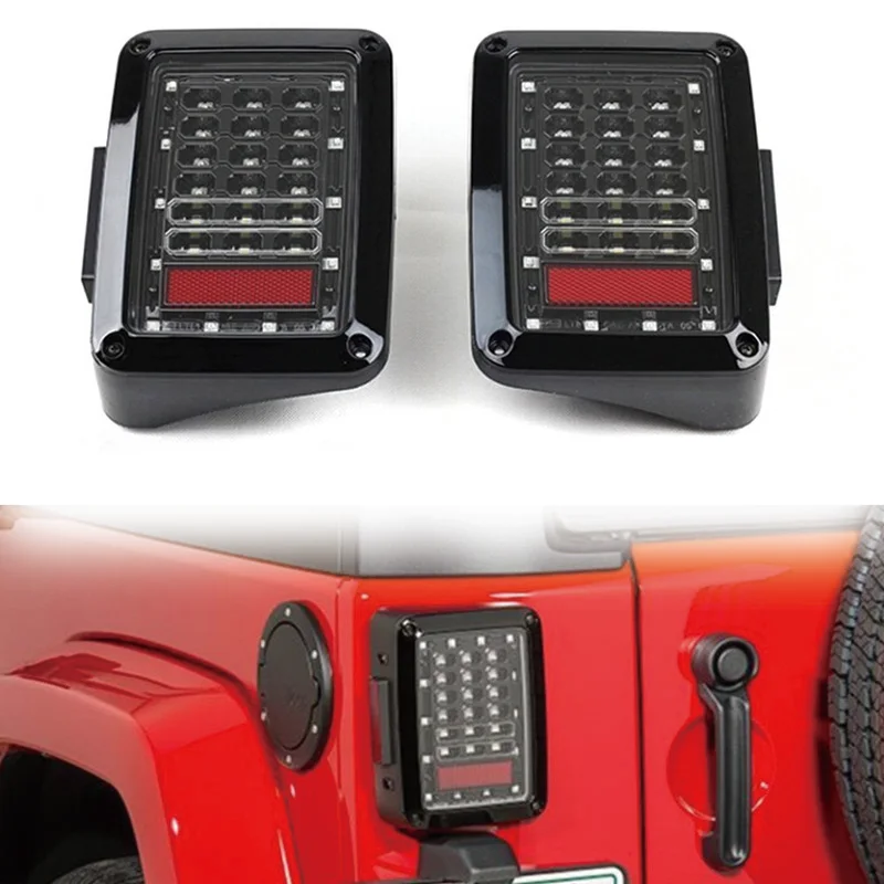 2x Smoked LED Tail Lights For 2007-2015 Jeep Wrangler Tail Light Brake Reverse Light Rear BackUp Turn Singal Lamp  DRL