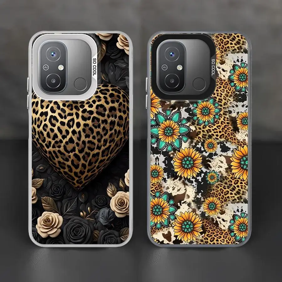 Casing Ponsel untuk Xiaomi Redmi 12C 13C 14C A2 A1 Plus A3x A4 Poco X3 NFC C50 C51 C61 X3Pro Sampul Cangkang Pola Hati Cetak Macan Tutul