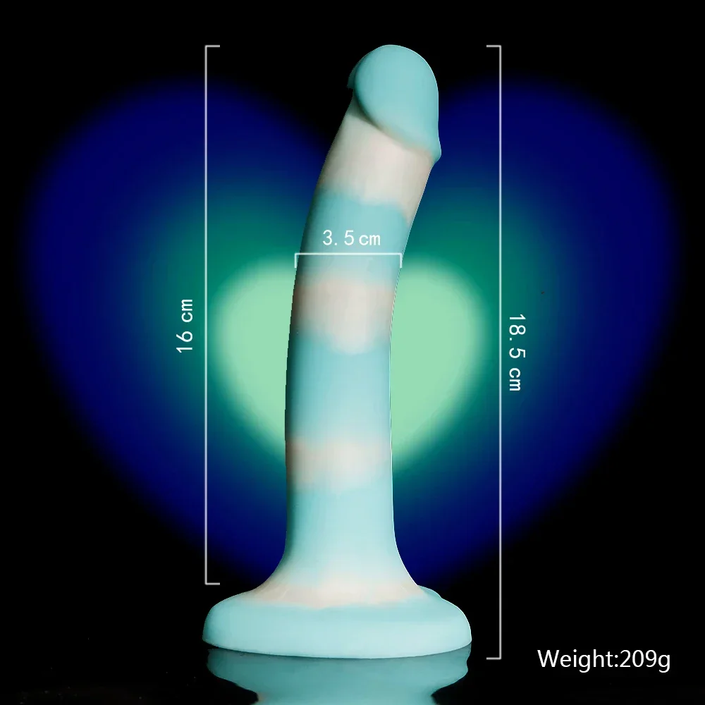 7.28inch Blue-White Color Heart Shape Simulated Eggless Silicone Dildo Realistic Fake Penis Hand G-Spot Massager Adult Sex Toys