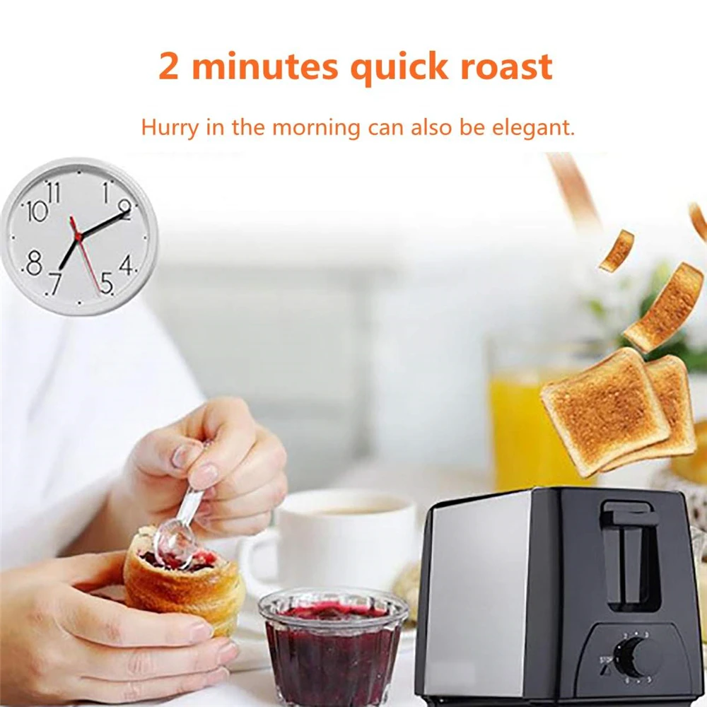 Household Automatic Bread Toaster Fast Heating 2 Slices Slots Bread Maker Cooking Stainless Steel Baking Breakfast Machine 750W