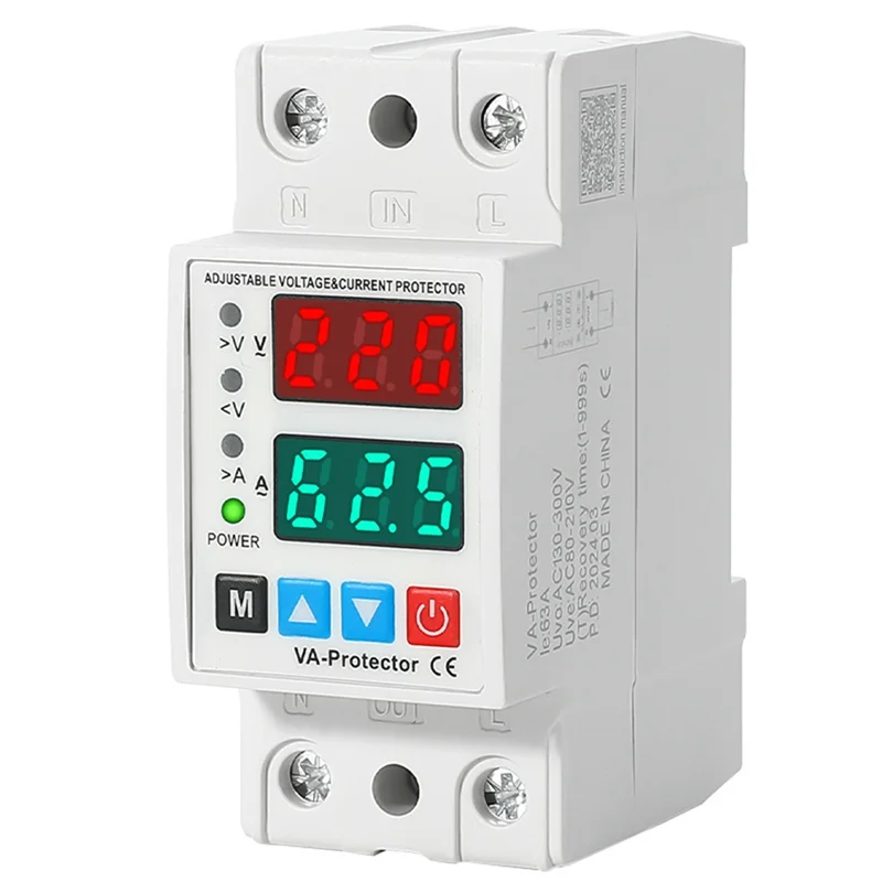 B84B-AC130-300V 63A Din Rail Dual Display Over Voltage Current Under Voltage Protective Device Protector Relay Adjustable