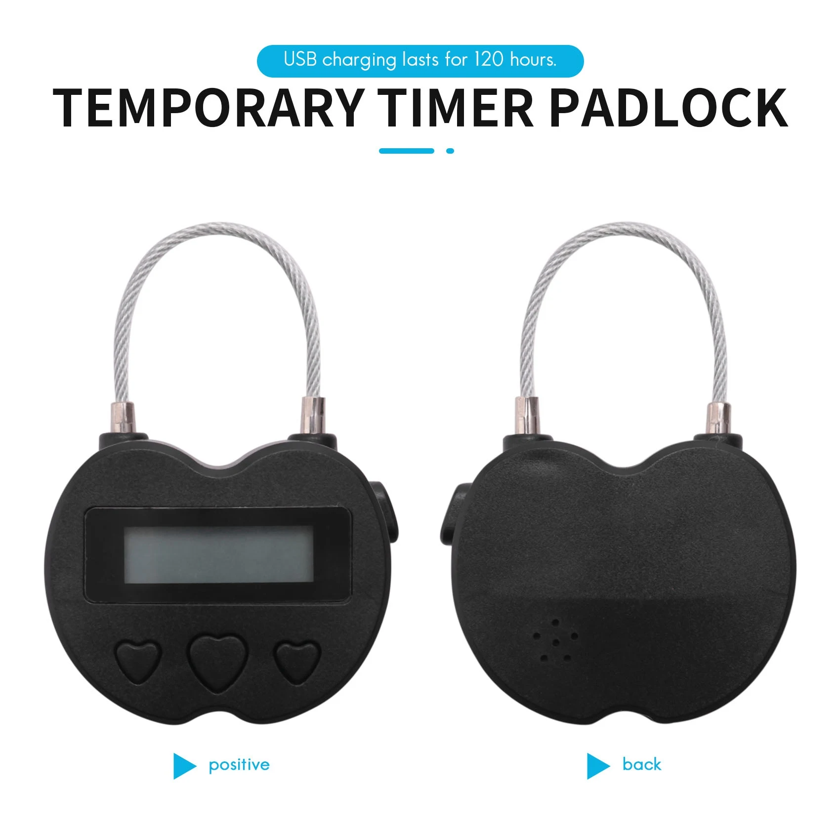 B57A Smart Time Lock LCD Display Time Lock USB Rechargeable Temporary Timer Padlock Travel Electronic Timer Black