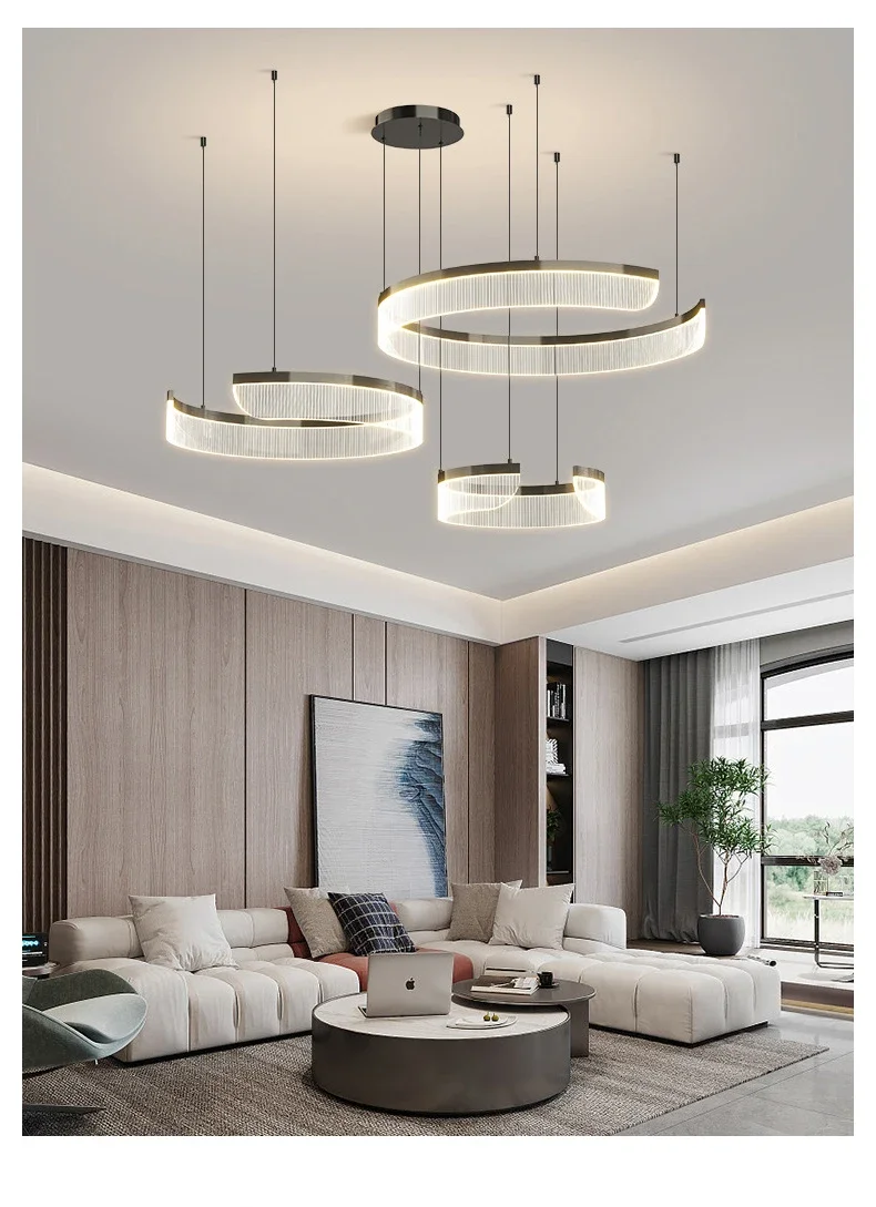 Acrylic LED Pendant Light Living Room Semicircle Chandelier