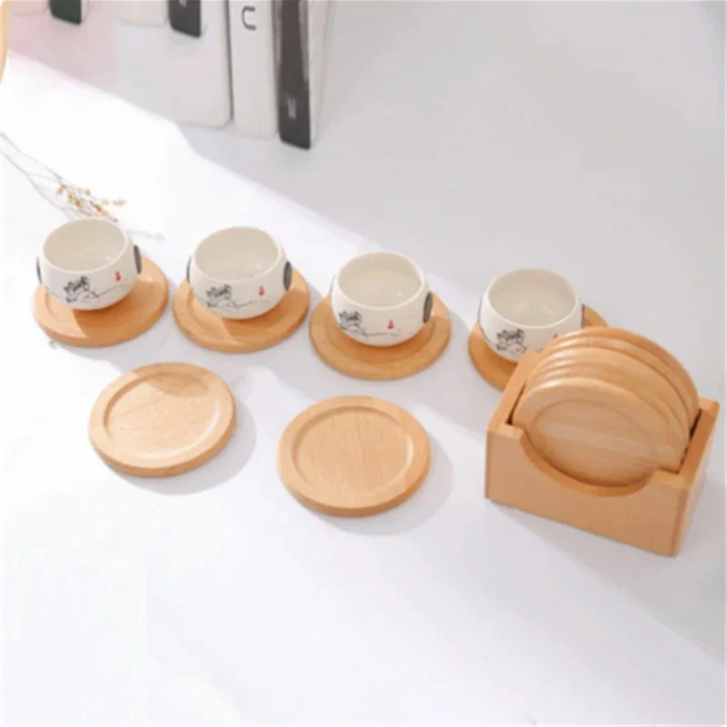 6PCS Round Shape Bamboo Coaster Cup Rest for Glass Cups Tea Cup Coffe Mug Bottle Water Holder Natural Home Decor