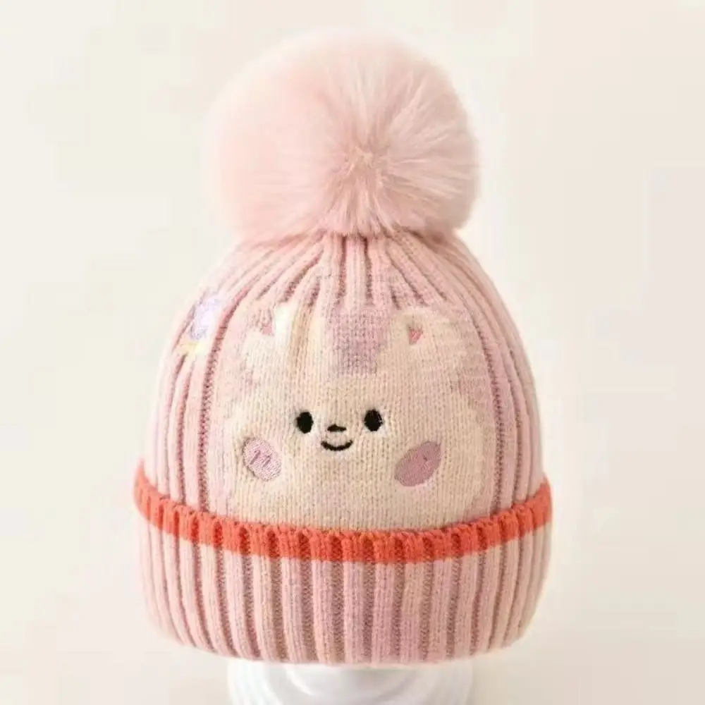 Solid Color Cartoon Knitted Hat Korean Style Thermal Hat Hairball Baby Beanie Cap Woolen Skullies Kids Crochet Hats Toddler