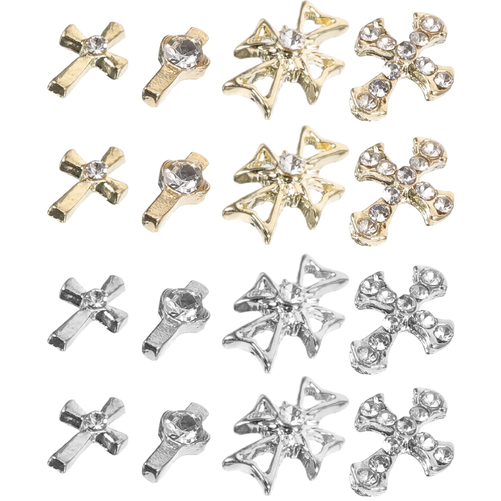 

80 Pcs Cross Nail Charms Alloy Jewelry Lightweight Manicure Gems Mixed Rhinestone Durable 3D Design Accessories