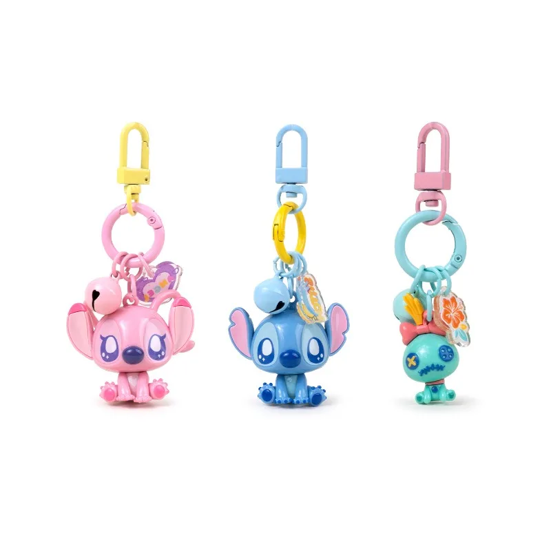 

Disney Stitch & Angel Keychain Set Cute Charms with Bell Accents Creative Bag Decoration Cartoon Ornament Fun Holiday Gifts