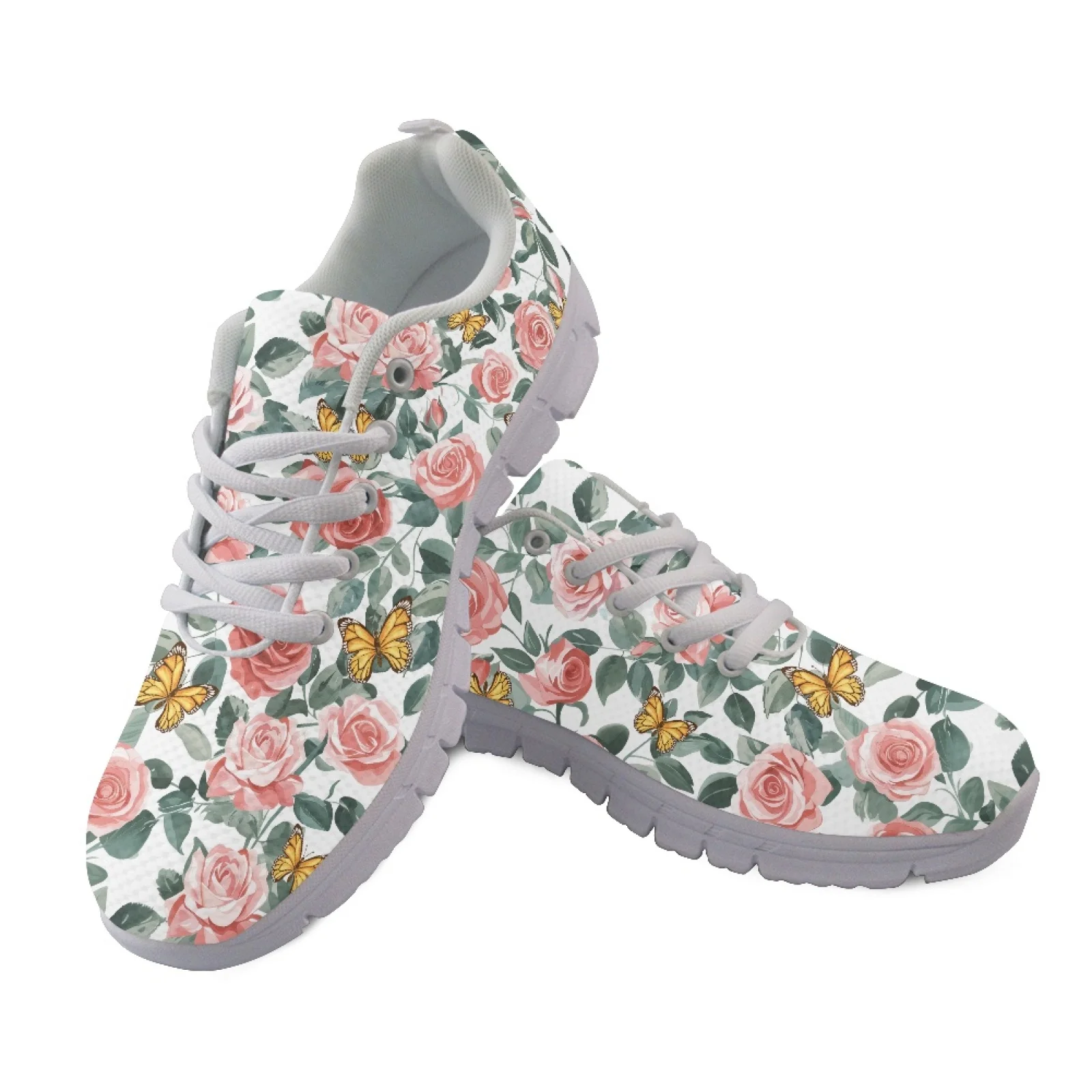 Coloranimal Rose Breathable Walking Tennis Shoes for Women Mesh & EVA Sole Men Tennis Shoes for Gym