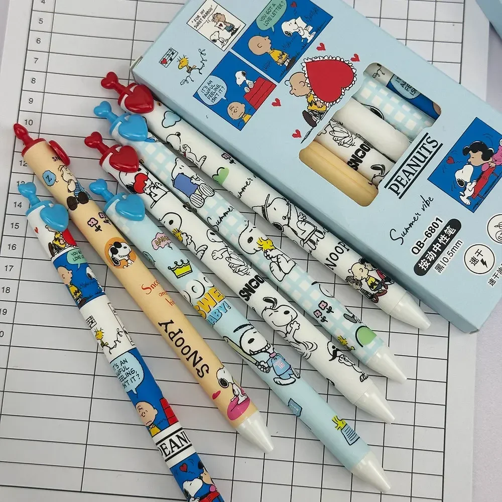 6pcs/set Cute Snoopy Cartoon Retractable Pen Good-looking Quick-dry The 0.5 Mm St Head Pupil Do Homework Examination Gel Pen