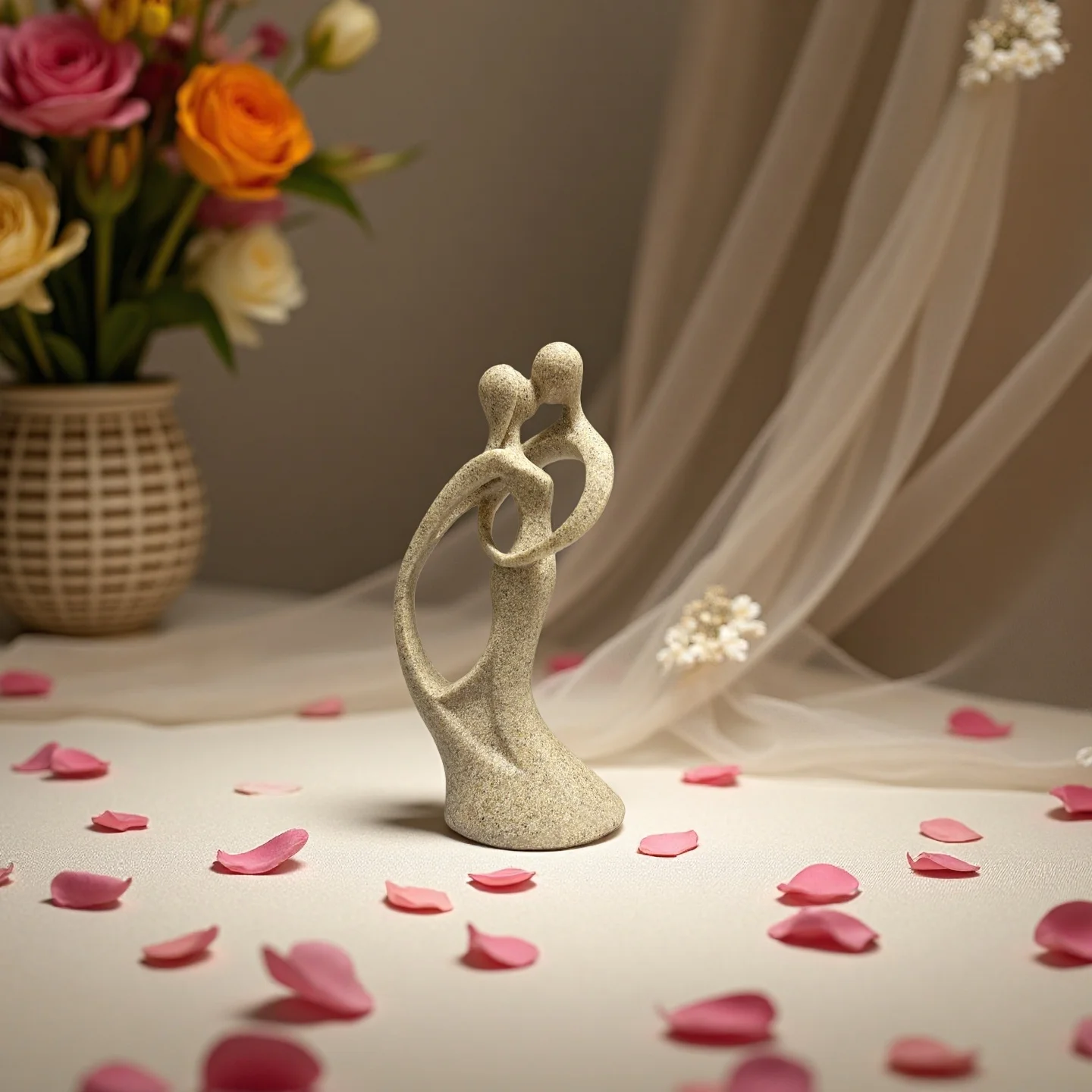 Sculpture Crafts Figurine Decor Simple Sandstone Craftwork Kissing Lover Statuettes Wedding Gift Couple Statue Anniversary