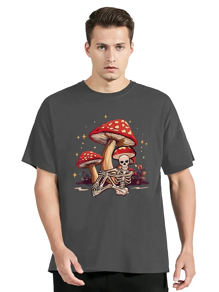 Funny Skeleton Mushroom Head Skull Mycophile Foraging Tshirt Men Women Cotton T-Shirt Men's Clothing Oversized Tshirt Tops