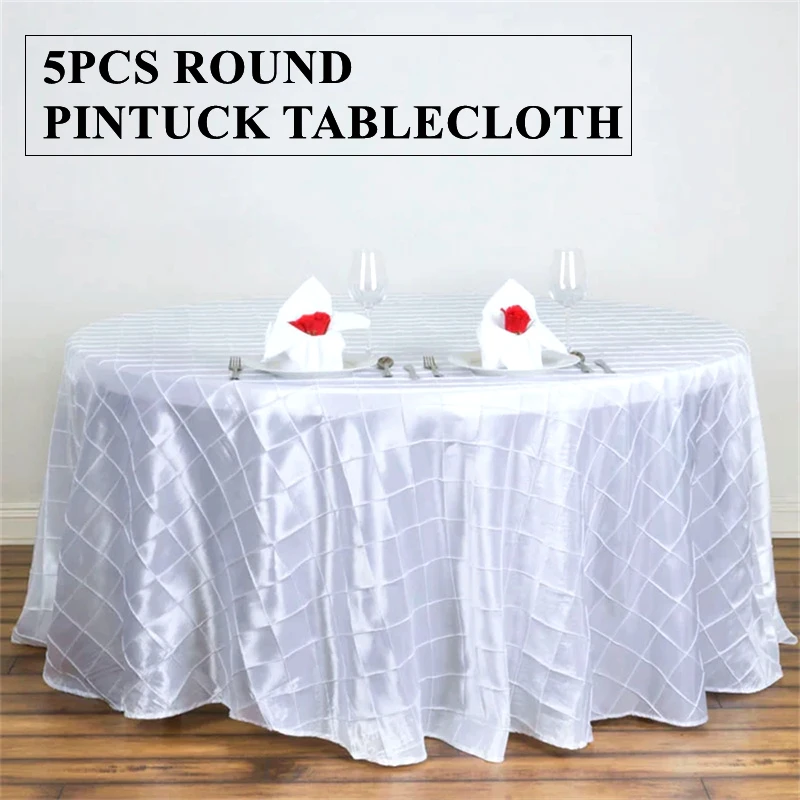 5pcs Lot Taffeta Pintuck Round Table Cloth Poly Wedding Tablecloth For Event Banquet Decoration