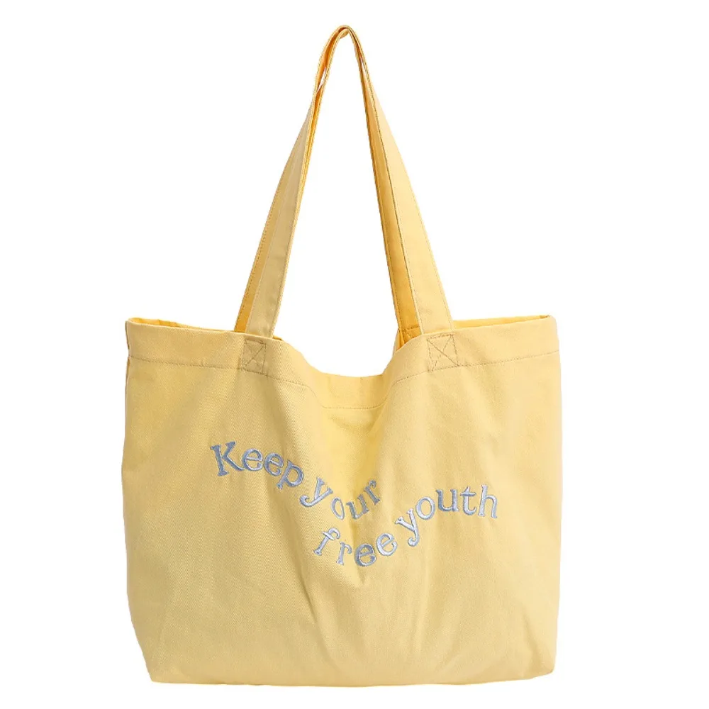 

Однотонная холщовая сумка-тоут, повседневная сумка на плечо с буквами большой емкости, универсальная студенческая женская сумка для покупок