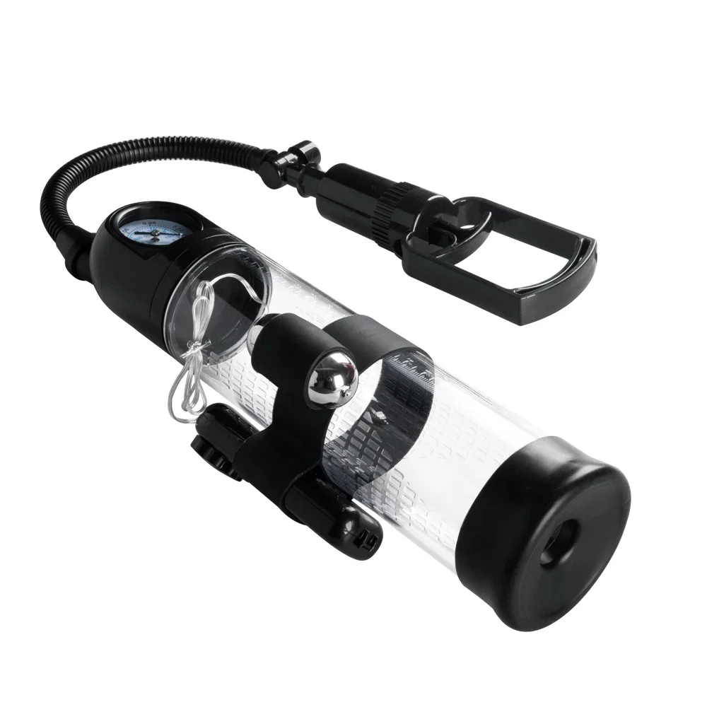 Male manual vacuum penis pump with vibrator penis extender extension pump