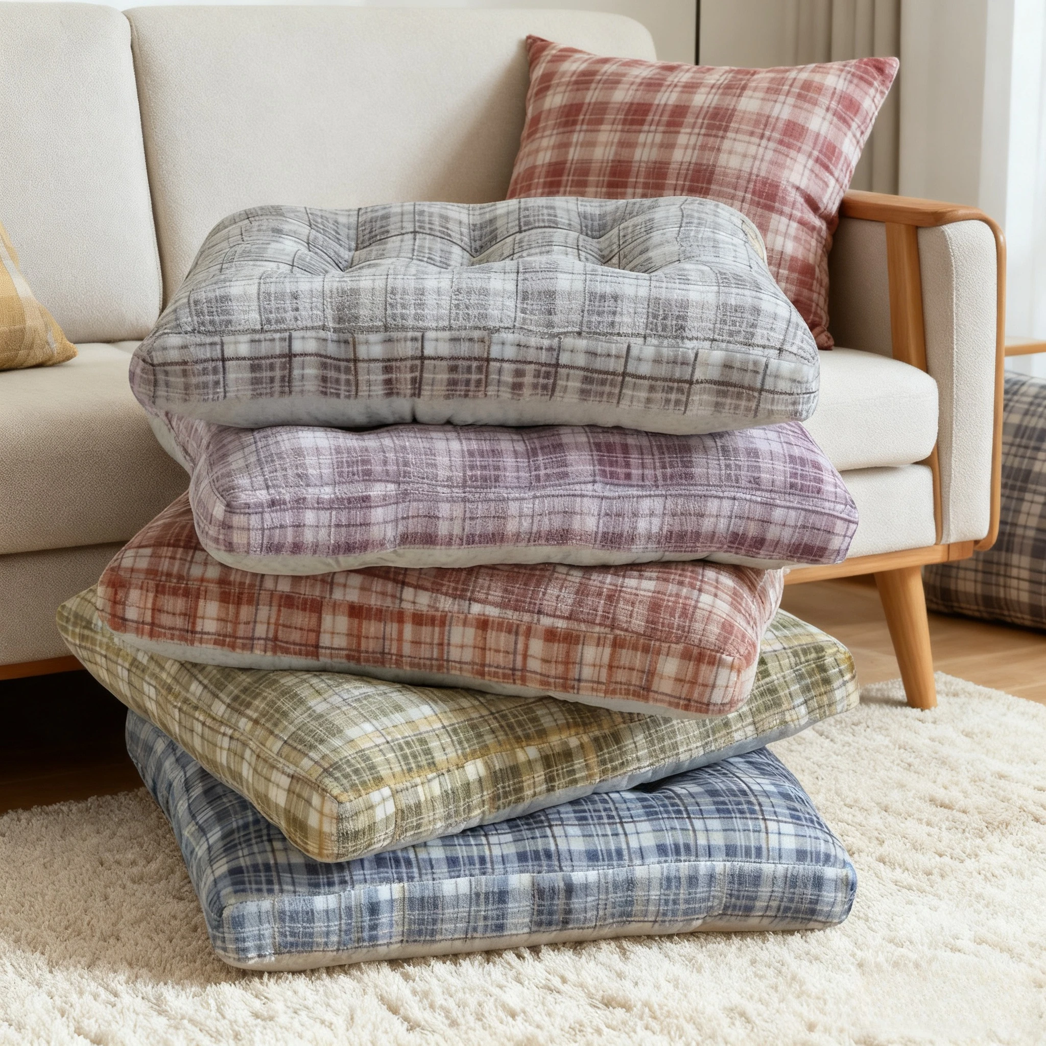 

Retro Plaid Floor Cushions, Pearl Cotton Filling Square Seat Cushions, Comfortable Padded Mats for Dining Chairs, Office Chairs