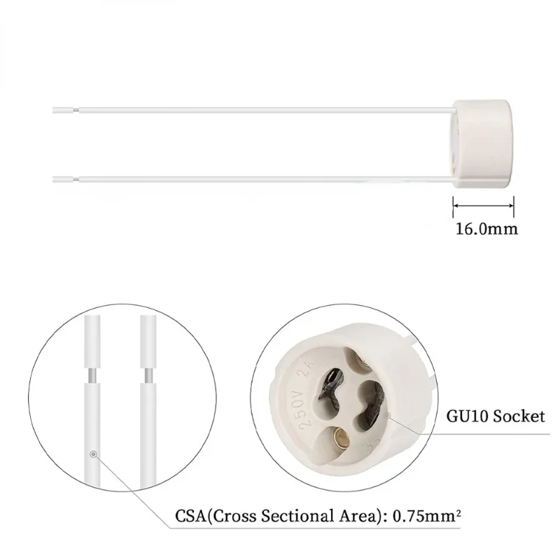 램프 베이스 세라믹 라이트 홀더 소켓 커넥터 어댑터 와이어, LED 전구 스탠드 샹들리에, 할로겐 LED 액세서리, GU10, 로트당 10 개