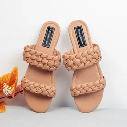 Luxury Designer Shoes Woman Flat Sandals 2024 Summer for Women Outside Slides High Quality Fashion Double Weave Casual