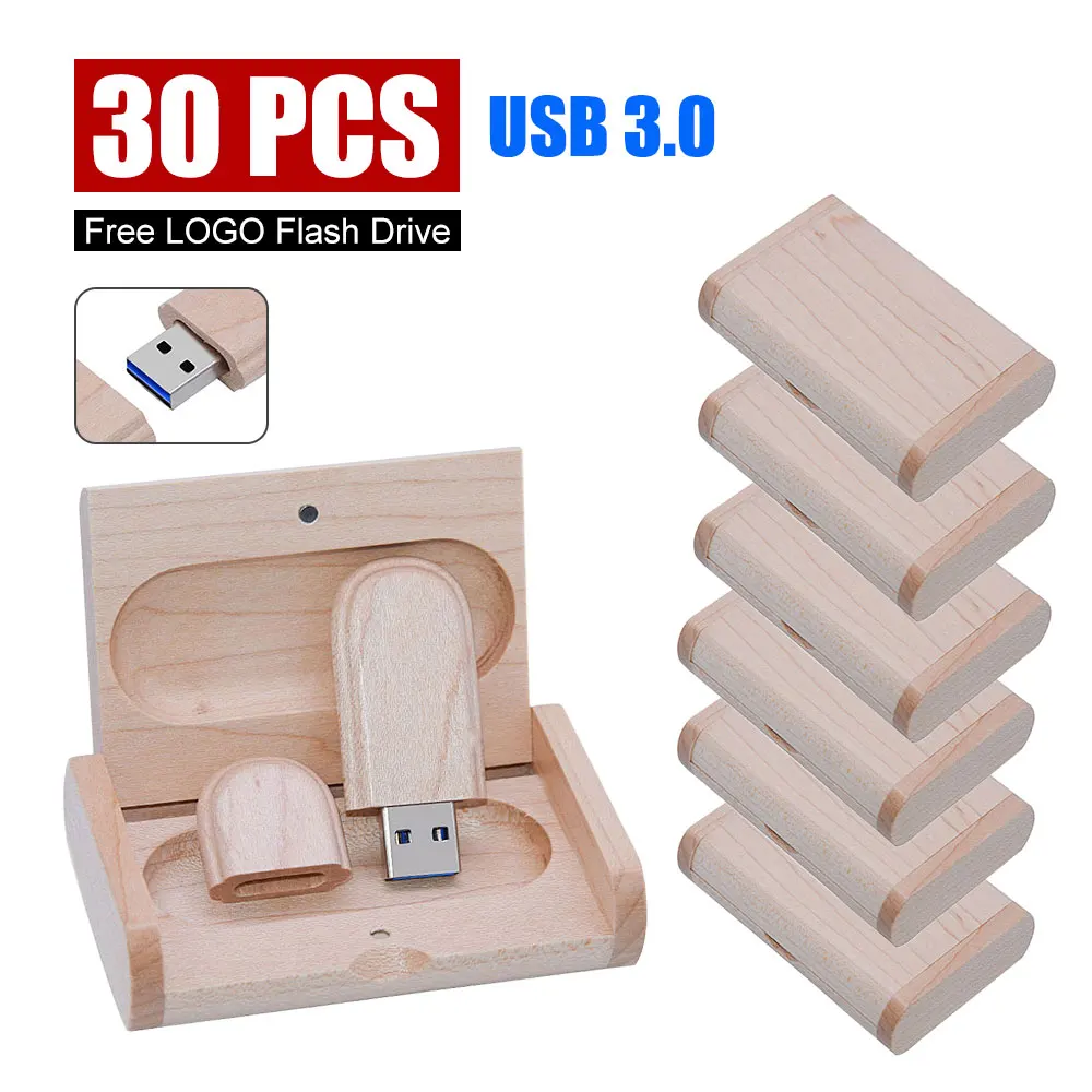 

30pcs/lot USB 3.0 (free Custom LOGO) Wooden Usb with Box USB Flash Drive Pendrive 4GB 8GB 16GB 32GB 64GB Memory Stick for Gift