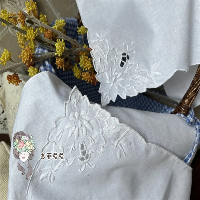 2 pezzi di tovaglioli, tovaglioli e fazzoletti quadrati bianchi in puro cotone ricamati a mano 40x40 cm