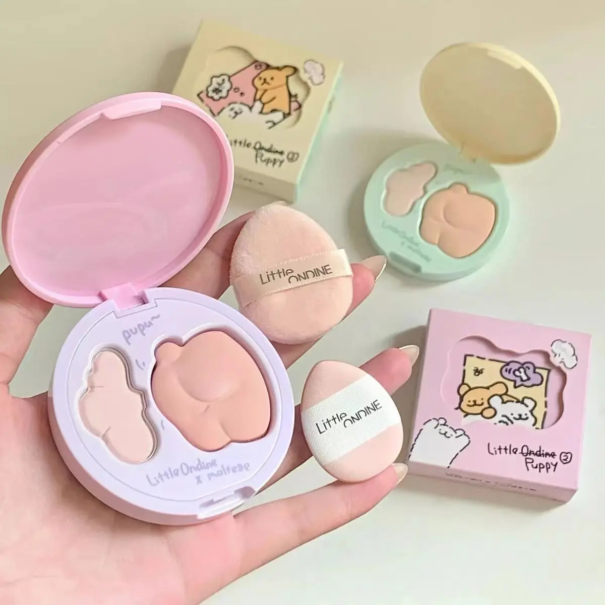 

Little Ondine Puppy Series Double Color Highlighter Palette Matte Contouring Brighten Face Makeup Palette