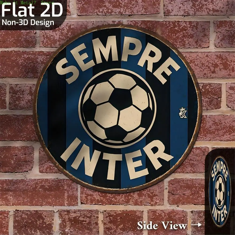 Vintage Distressed 'Sempre Inter' Football Round Metal Sign